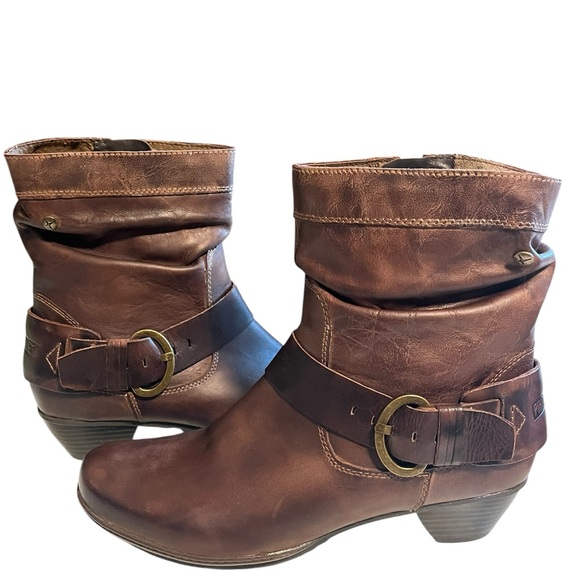 PIKOLINOS Brujas Brown Leather Slouch Ankle Boots with Buckle size 41/10 - Picture 1 of 9